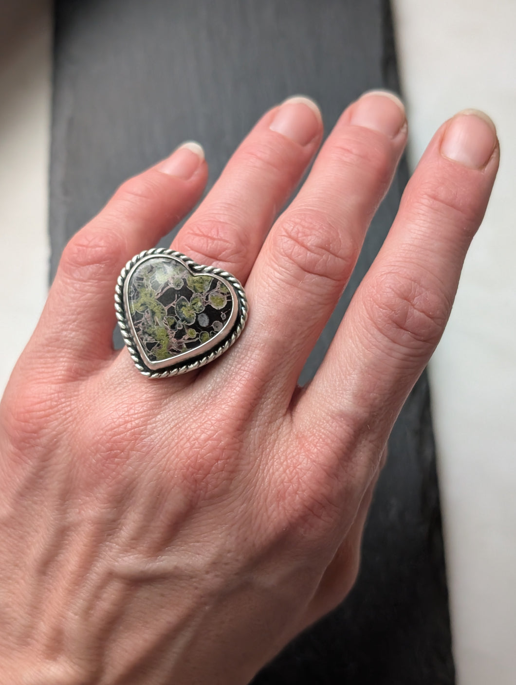 Cherry Blossom Heart + Sterling Silver Ring - Size 7