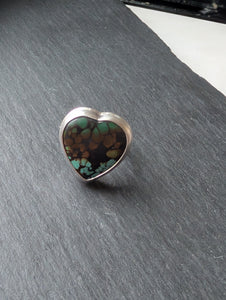 Polychrome Hubei Turquoise Heart + Sterling Silver Ring - Size 6.5