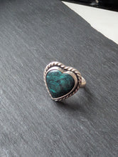 Load image into Gallery viewer, Small Dark Hubei Turquoise Heart + Sterling Silver Ring - Size 6

