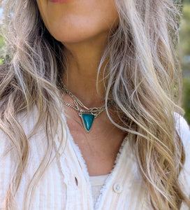 Blue Green Turquoise + Sterling Silver Chain Necklace