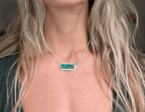 Green Turquoise Bar + Sterling Silver Chain Necklace