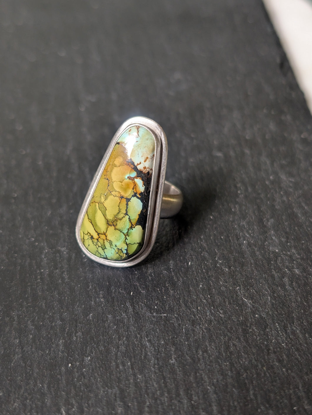 Sterling Silver + Polychrome Turquoise Freeform Size 7.5