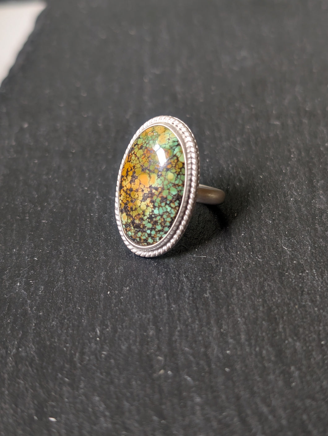 Sterling Silver + Polychrome Turquoise Oval Size 7