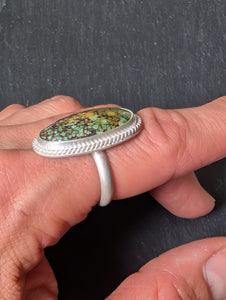 Sterling Silver + Polychrome Turquoise Oval Size 7