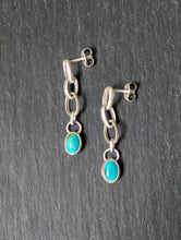 Load image into Gallery viewer, Blue Green Turquoise + Oval Chain Earrings
