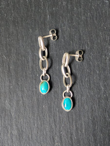 Blue Green Turquoise + Oval Chain Earrings