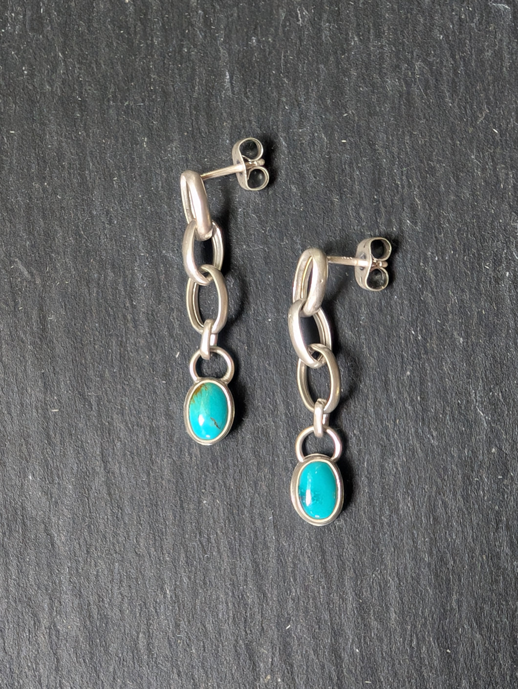 Blue Green Turquoise + Oval Chain Earrings