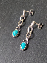 Load image into Gallery viewer, Blue Green Turquoise + Oval Chain Earrings
