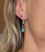 Load image into Gallery viewer, Blue Green Turquoise + Oval Chain Earrings
