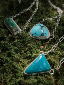Blue Green Turquoise + Sterling Silver Chain Necklace