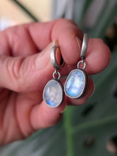 Load image into Gallery viewer, Turquoise + Rainbow Moonstone Huggie Earrings
