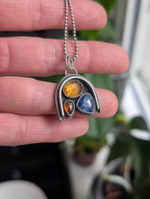 Load image into Gallery viewer, Citrine + Amber + Corundum + Sterling Silver Arch Pendant
