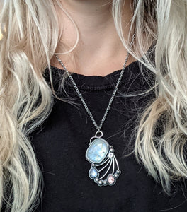Moonstone + Pink Tourmaline + Alexandrite + Sterling Silver Necklace