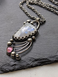 Moonstone + Pink Tourmaline + Sterling Silver Necklace