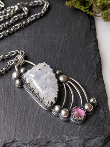 Moonstone + Pink Tourmaline + Sterling Silver Necklace