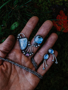 Moonstone + Pink Tourmaline + Sterling Silver Necklace