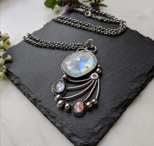 Moonstone + Pink Tourmaline + Alexandrite + Sterling Silver Necklace