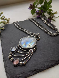 Moonstone + Pink Tourmaline + Alexandrite + Sterling Silver Necklace