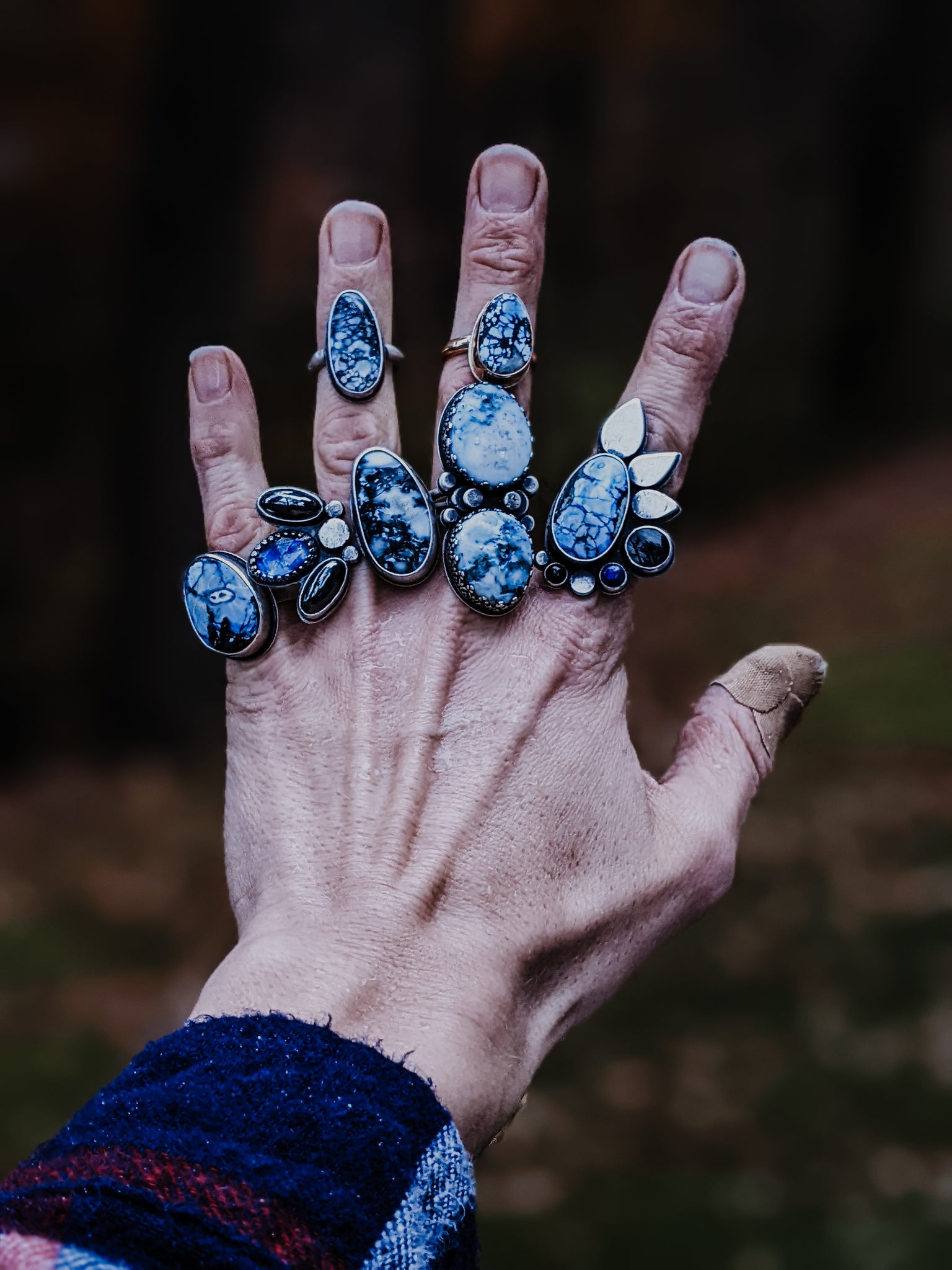 Forest Treasure No. 5 Dendritic Agate + sterling silver statement ring -  Size 6.5