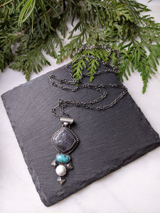 Dendritic Opal + Turquoise + Howlite Necklace