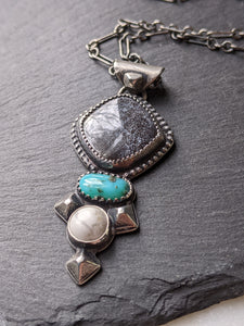 Dendritic Opal + Turquoise + Howlite Necklace