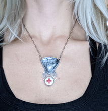 Load image into Gallery viewer, Rutilated Quartz+ Vintage Red Cross Pin + Sterling Silver Statement Necklace
