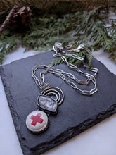 Load image into Gallery viewer, Rutilated Quartz + Vintage Red Cross Pin + Sterling Silver Necklace
