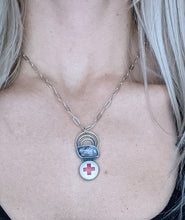 Load image into Gallery viewer, Rutilated Quartz + Vintage Red Cross Pin + Sterling Silver Necklace
