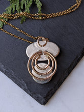 Load image into Gallery viewer, Black Spot Quartz + Vintage Red Cross Pin + Sterling Silver + Gold Filled Necklace
