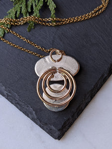Black Spot Quartz + Vintage Red Cross Pin + Sterling Silver + Gold Filled Necklace