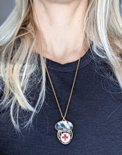 Load image into Gallery viewer, Black Spot Quartz + Vintage Red Cross Pin + Sterling Silver + Gold Filled Necklace
