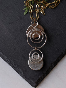 Psilomelane + Vintage Red Cross Pin + Sterling Silver + Gold Filled Necklace