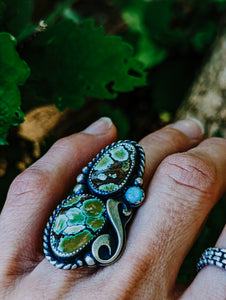 3 Stone Hubei Turquoise + Sterling Silver Ring - Size 6