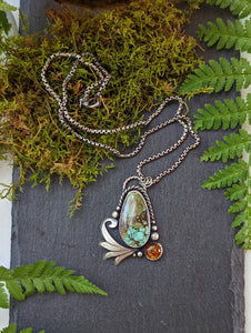Polychrome Hubei + Baltic Amber Asymmetrical Winged Sterling Silver Necklace