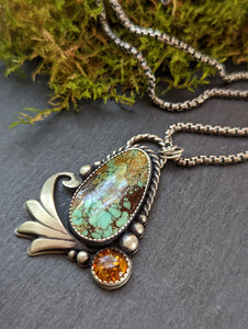 Polychrome Hubei + Baltic Amber Asymmetrical Winged Sterling Silver Necklace