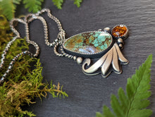 Load image into Gallery viewer, Polychrome Hubei + Baltic Amber Asymmetrical Winged Sterling Silver Necklace
