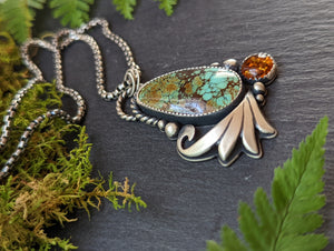Polychrome Hubei + Baltic Amber Asymmetrical Winged Sterling Silver Necklace