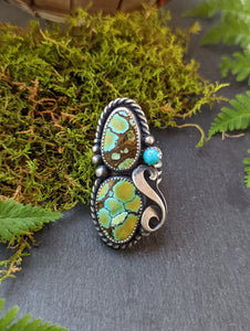 3 Stone Hubei Turquoise + Sterling Silver Ring - Size 6