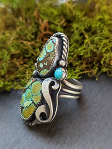 3 Stone Hubei Turquoise + Sterling Silver Ring - Size 6