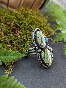 3 Stone Hubei Turquoise + Sterling Silver Ring - Size 6
