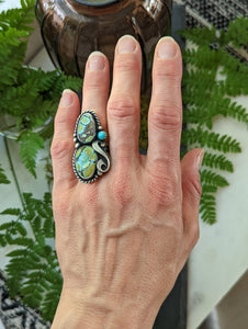 3 Stone Hubei Turquoise + Sterling Silver Ring - Size 6