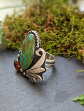 Load image into Gallery viewer, Polychrome Hubei Turquoise + Baltic Amber + Sterling Silver Ring - Size 5.75
