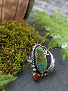 Polychrome Hubei Turquoise + Baltic Amber + Sterling Silver Ring - Size 5.75