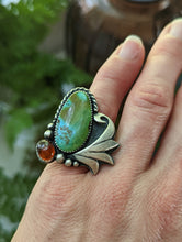Load image into Gallery viewer, Polychrome Hubei Turquoise + Baltic Amber + Sterling Silver Ring - Size 5.75
