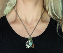 Load image into Gallery viewer, Polychrome Hubei + Baltic Amber Asymmetrical Winged Sterling Silver Necklace
