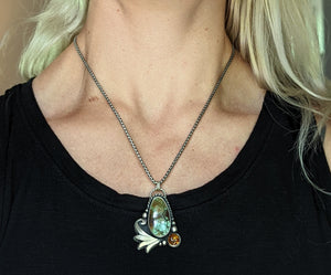 Polychrome Hubei + Baltic Amber Asymmetrical Winged Sterling Silver Necklace
