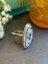 Load image into Gallery viewer, Moonstone +Brass Crescent Moon + Sterling Silver Ring - Size 10.25
